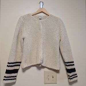 Eddie Bauer Size M Cream Chunky Knit Striped Sleeve Cropped Cardigan Sweater
